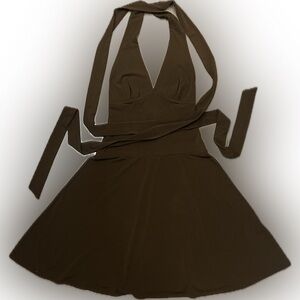 London Times Brown Halter Backless Sundress